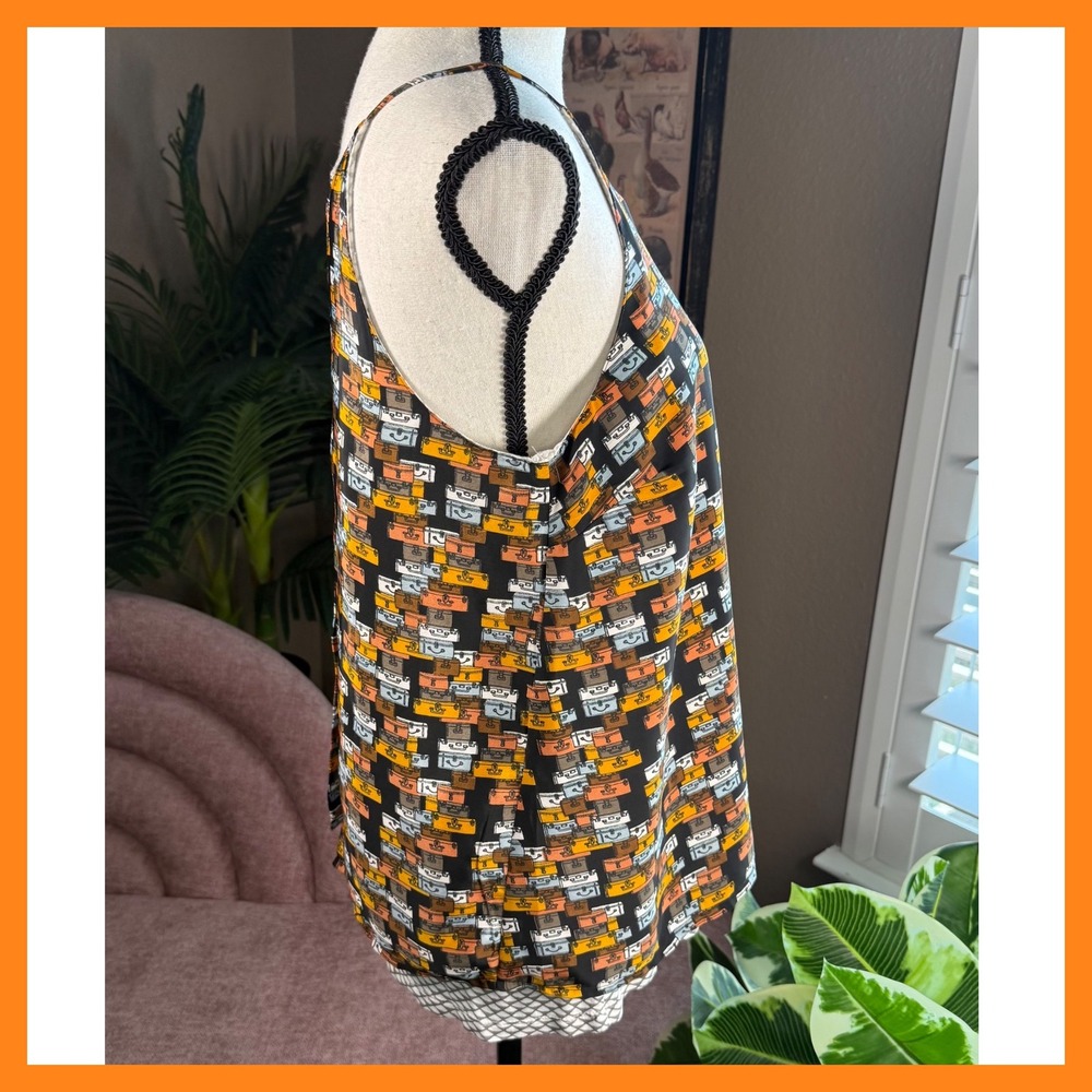 Porridge Tank Top Suitcase Print Sleeveless Black Orange Travel Vacation Size S - Picture 5 of 14